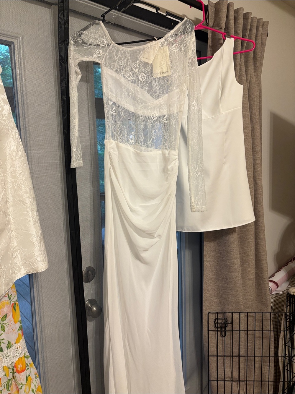 Peppermayo White Lace Long-Sleeve Draped Gown